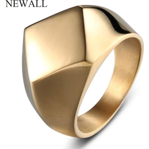 Men Stainless Steel Square Geometric Ring Gold 12mm Width High-Quality Male Gift Engage Ring Jewelry Accessory Wedding Ring