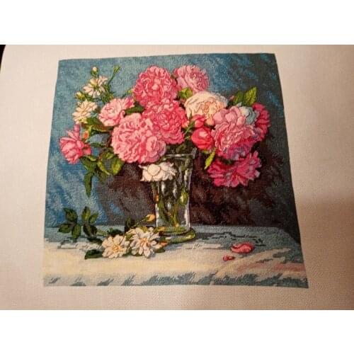 COTTON Lovely Counted Cross Stitch Kit Marys Bouquet Peony Peonies Flower Flowers in Vase dim 35295 70-35295