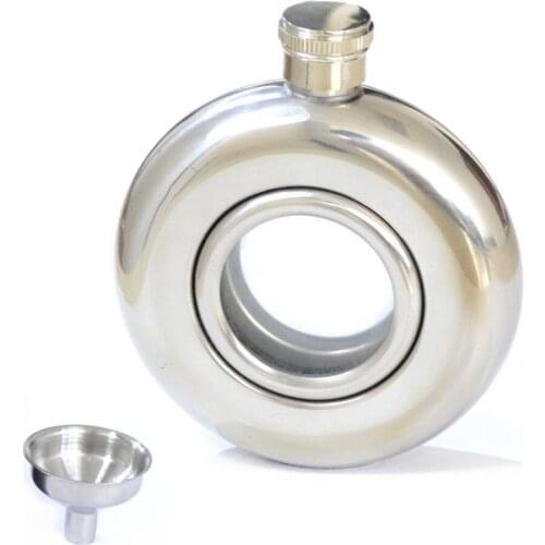 A Set Pocket Round 5oz Stainless Steel Whiskey Flask Transparent Glass Wine Bottle Pot Flagon Kettle w/ Funnel Outdoor Drinkware