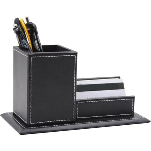 Name Card Holder Office Supplies Leather Square Pen Holder Pencils Stands Box Desk Stationery Organizer Office Brown Pen Pots
