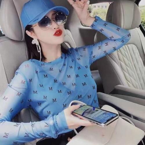2021 Summer New Bottoming Shirt Women 's Dress Mesh Lace Long Sleeve Top T-shirt y2k