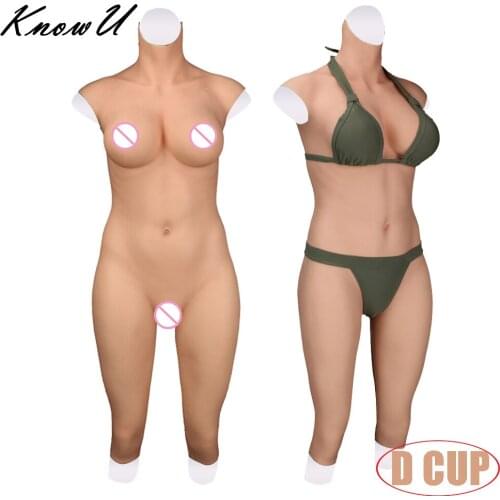 KnowU Upgraded D Cup Bodysuit Silicone Breast Forms Half-length No-oil Fake Boobs For Crossdresser Transgender Cosplay