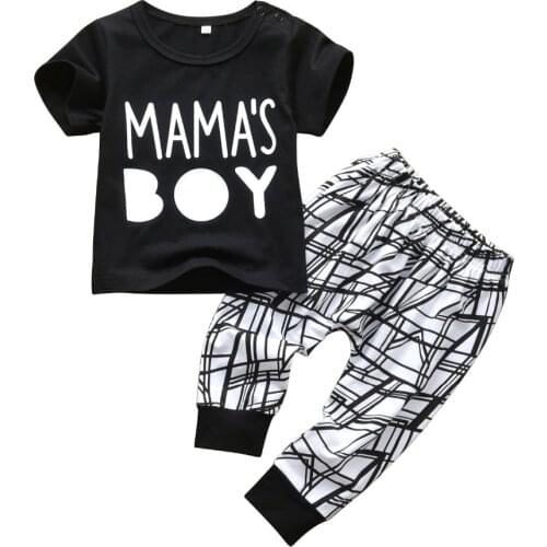Newborn MAMAS BOY Baby Boys Clothes Short Sleeve T-Shirt Tops Casual Pants Summer Infant Toddler Baby Clothing Outfits Set