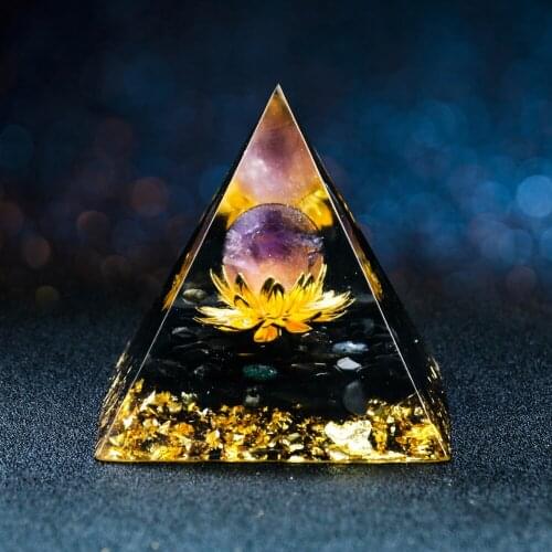 Orgone Quartz Ball Lotus Pyramid Obsidian Energy Generator Electromotive Force Protect Attraction Meditation Yoga Chakra Healing