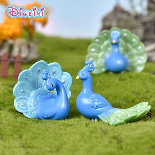Peacock Bird Resin Peafowl Action Figure Cartoon Animal Model Figurine Birthday Cake DIY Decoration Toy Set Doll House Gift Kids