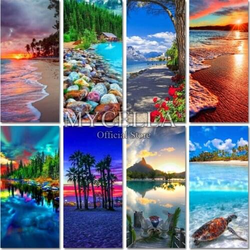 Landscape 5D DIY Diamond Painting Cross Stitch Summer Needlework Full Round Rhinestone Mosaic Diamond Embroidery Gift Home Decor