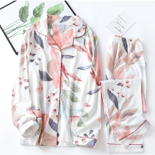 Fdfklak 2020 Autumn Printed Womens Pajama Cotton Two-piece Set Fashion Long Sleeve Home suit Female Sleepwear Pijamas