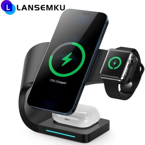 Magnetic Qi 3 In 1 Wireless Charger Wireless Chargers Fast Charging Station For Magsafe Iphone 12 11 Mini Pro Max Apple Watch