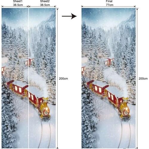 Christmas Train Pattern Door Stickers Glass Window Sticker Living Room Decor Home Decoration Accessories