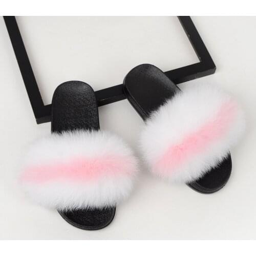 2021 Summer Custom Genuine Women Fox Fur Slides Slippers