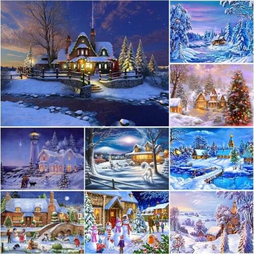 Snow Scenic DIY 5D Diamond Painting Full round Drill landscape Diamont Embroidery Snow Landscape Mosaic Cross Stitch Kits