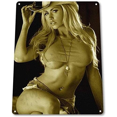 SRongmao Hay Ride Pinup Girl Sexy Cowgirl Farm Man Cave Barn Wall Decor Metal Tin Sign 8x12in