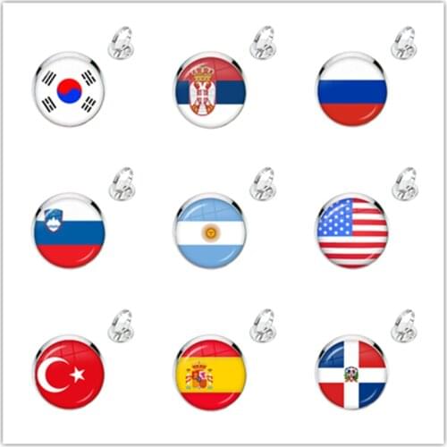 National Flag Glass Cabochon Rings Korea,Serbia,Russia,Slovenia,Argentina,United States,Turkey,Spain,Dominica Jewelry For Gift