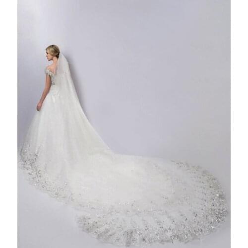 Wedding Veil One-Tier Tulle Finished Edge Waterfall Bridal Veils