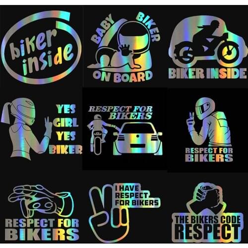 HungMieh Respect for Bikers Car Sticker Vinyl Reflective Funny Stickers on Auto 3D Motorcycle Stickers and Decals Car Styling