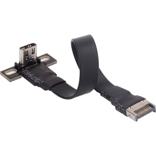 Internal USB 3.1 20PIN Type E to Type C Flat Extension Cable with PCI Bracket Baffle for A4 ITX ATX Chassis USB-C to USB-E