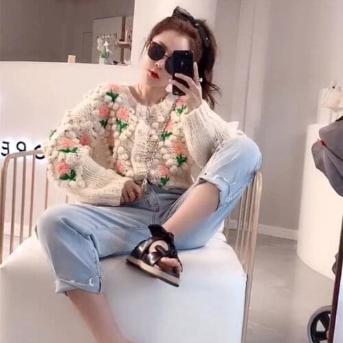 French Retro Heavy Industry Handmade Crocheted Knitted Cardigan Lazy Style Vintage Mori Sweater Loose Ageing Coat Fashion