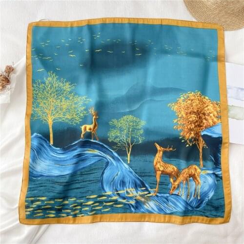 2021 Women Silk Headband Square Scarf Bandana Lady Hair Head Wraps Female Shawl Design Print Neckerchief Satin Headscarf