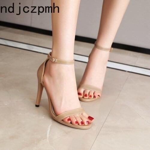 Womens Sandals Summer The New Fashion Open Toe Buckle Sexy Fine Heel High Heel Womens Shoes Plus Size 32-43 White Off White
