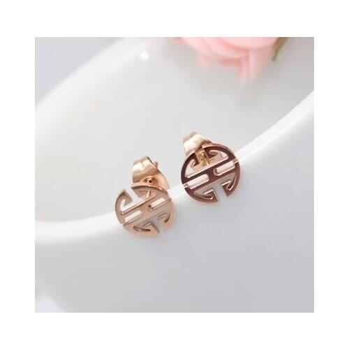 Lose Money Promotion Wholesale Hot Selling Titanium Steel Rose Gold Color Chinoiserie Earrings Woman Fashion Jewelry Never Fade