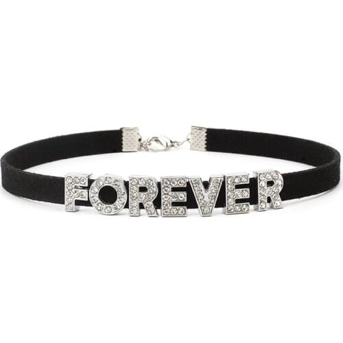 Korean Velvet Rhinestone Letter FOREVER Choker Necklace Women Fashion Simple Vintage Chocker Collares Neck Jewelry Gifts YRX11