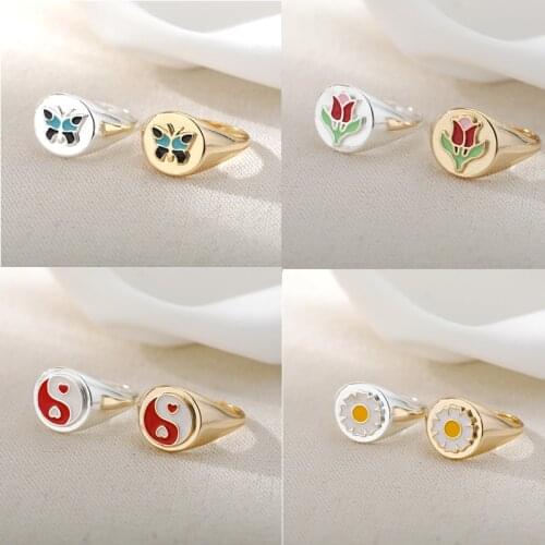 Tulip Daisy Butterfly Rings For Women Vintage Gold Stainless Steel Ring Tortoise Heart Yin and Yang Ring Finger Jewelry Bague
