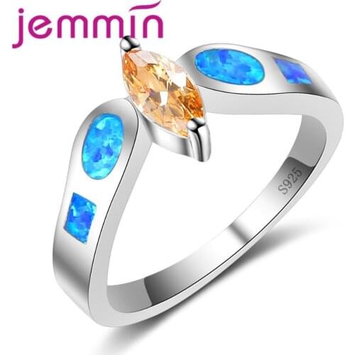Opal Rings for Ladies Mystic 925 Sterling Silver Fashion Jewelry Blue Fire Crystal Rings USA Size 6 7 8 9