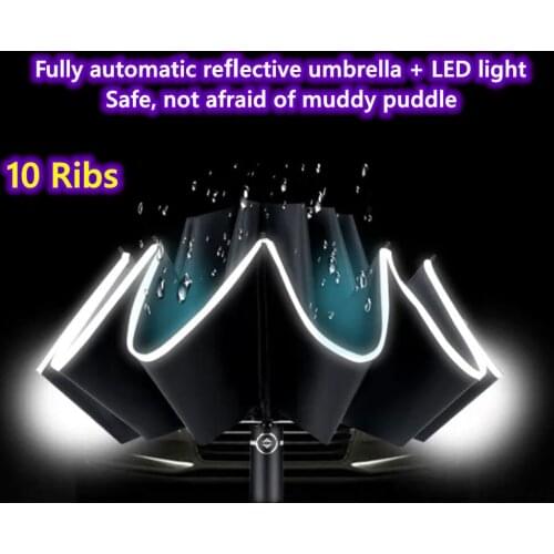Big Umbrella Folding Reflective Stripe Automatic LED Lamp Umbrella Umbrella and Rain Dual-Purpose Men and Women Sun Umbrella