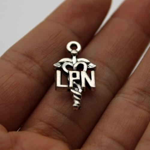 10pcs Wholesale Price Caduceus Medical Symbol RN LPN Charms Antique Silver Plated Pendant For Handmade Jewelry Accessories
