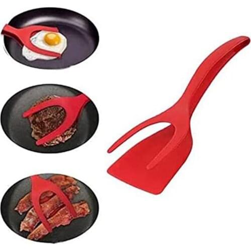 2 In 1 Multipurpose Non-Stick Food Clip Fried Egg Cooking Turner Pancake Spatula Pizza Barbecue Bread Clamp Thicken Smooth Tong