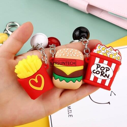 200pcs Car keychain Key French Fries Car Bag Key Ring Gift Cute keychains Children Love Food Key Chain