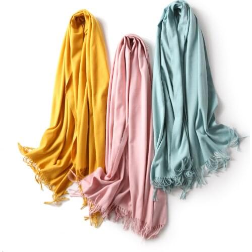 2020 solid cashmere women knitted scarf winter warm shawls and wraps wool pashmina long tassel female foulard thicken blanket