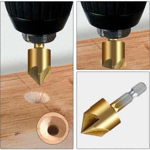 23PCS Woodworking Chamfer Drilling Tool 8Pcs Wood Plug Cutter 6Pcs 1/4 Inch Hex 5 Flute 90 Degree Countersink Drill Bits