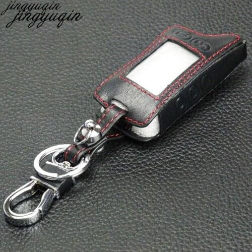 Jingyuqin Leather Car Key Case Keychain For 2 Way Car Alarm System Tomahawk TZ-9010 TZ-9030 TZ9030