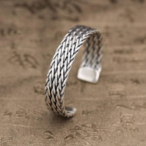 Solid Sterling Silver 925 Trip Strand Weave Cuff Bracelet Bangle Men Women Simple Design Handmade Craft Real Silver 925 Jewelry