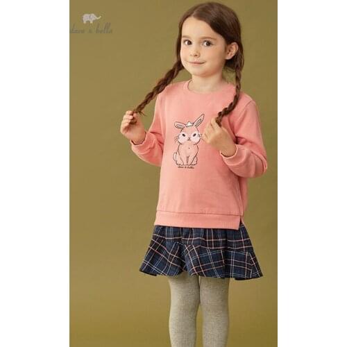 DKH18222 dave bella autumn girls fashion letter plaid print draped dress children sweet dress kids infant lolita clothes