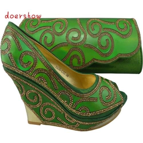 Doershow Women high heel ,high quality,italian shoes and matching bags set with Free Shipping by DHL.green !ZX1-67