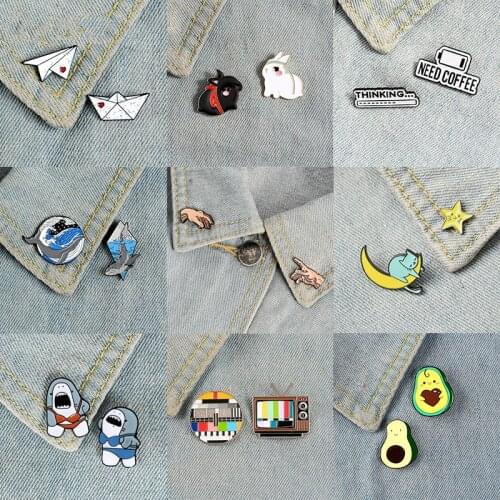 Two Is Better Than One Enamel Pin Plane Boat Rabbit No Signal Adam Shark Brooch Custom Lapel Pin Badge Friends Jewelry Gift Kids