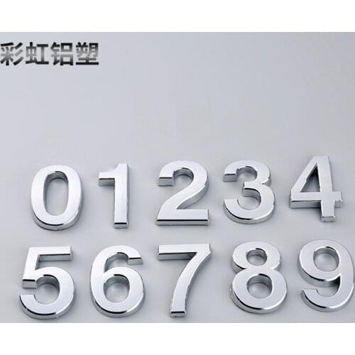 50mm Door Number Modern Plaque House Number Hotel Door Adhesive Plating Digital Address Digits Sticker Plate Silver ABS