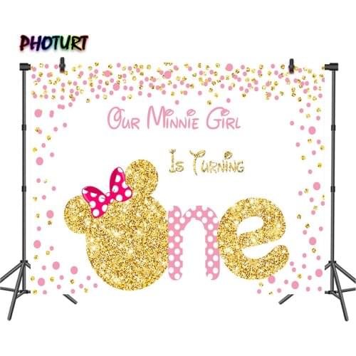 PHOTURT Little Princess Photography Backdrop Girl 1st Birthday Background Golden Bow Pink Vinyl Polyester Photo Studios Props