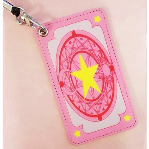 HOT Card Captor Sakura Anime Action Figure Printed PU Leather Cartoon ID Card Credit Name Card Cover with Belt Detachable Doll
