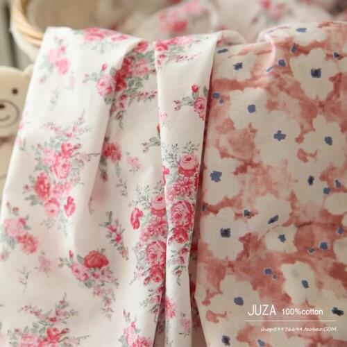 140x50cm 60s Cotton Poplin Spun Yarn Floral Fabric, Making Childrens Summer Clothing Dress Hanfu Cloth