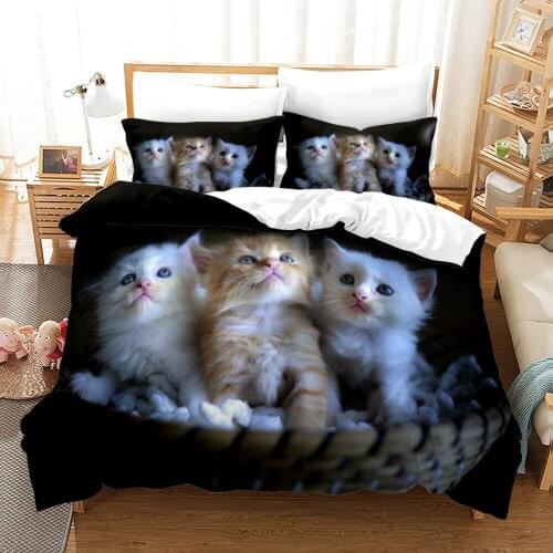 Cute Pet Cats Bedding Set Kawaii Animal Duvet Cover Sets Comforter Bed Linen Twin Queen King Single Size Dropshipping