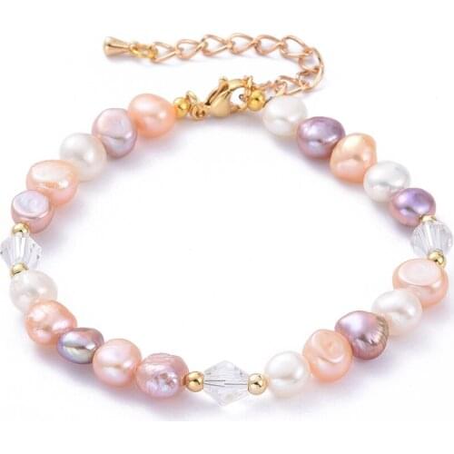 Colorful Natural Freshwater Pearl Bracelet Bangles Stainless Steel Lobster Claw Clasps Chain Link Bracelets Bangles for Women