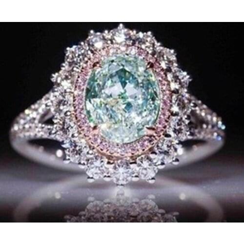 Fashion Luxury Delicate Pink Crystal Zircon Ring Silver Plated Green Topaz Ring Bridal Wedding Dinner Party Jewelry