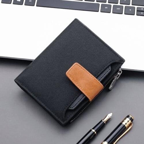 Mens Wallet Fashion Short Multi-Card Slot Solid Color Wallet High Capacity Button Zipper Wallet Multifunction Coin Purse