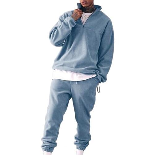 2021 New Autumn Men Tracksuit Set Stand Collar Thicken Sweatshirt Pants Set 2 Pieces Warm Solid Color Men Fitness Tracksuit Set