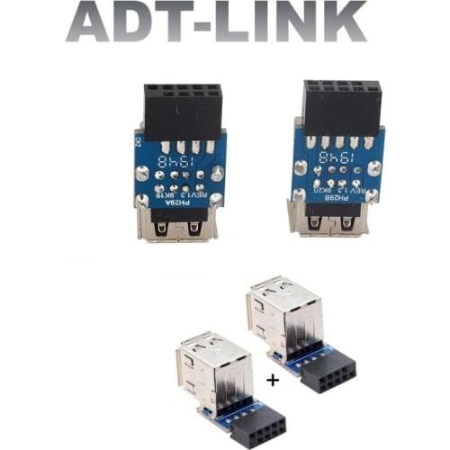 Desktop 9pin Motherboard To 2 Ports Dual USB2.0 USB A 9Pin Female Converter Adapter Riser Card Internal Computer Connectors