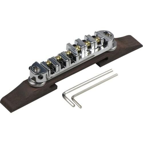New Metal Tune-O-Matic Electric Guitar Roller Saddle Bridge Chrome /Black with Rosewood Base for Archtop Jazz Guitar