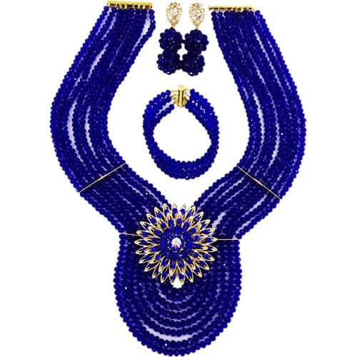 New Royal Blue Crystal Costume Nigerian African Wedding Beads Jewelry Necklaces Set Bridal Beads Sets 8PD16